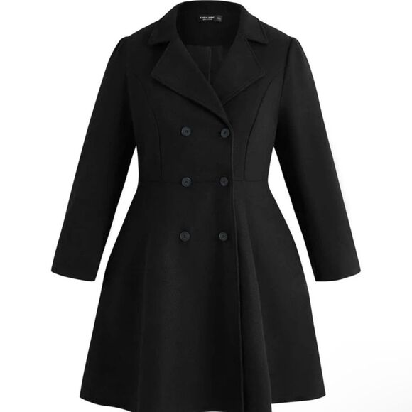 COPY - Plus Solid Double Breasted Overcoat shein boutique womens outwear coat w… - Picture 1 of 5